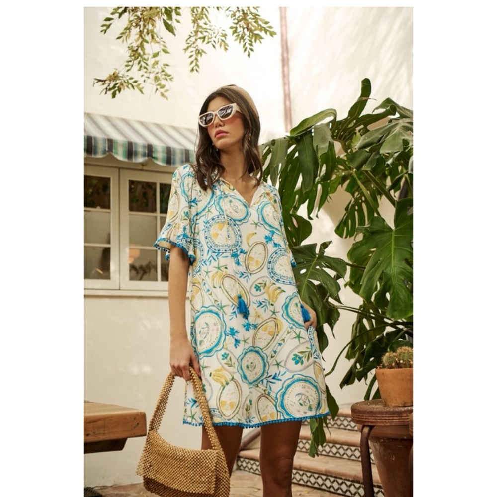 NWT from an LA Boutique  Gorgeous Tropical Cotton Print Mini Dress Sz XS/S Lined